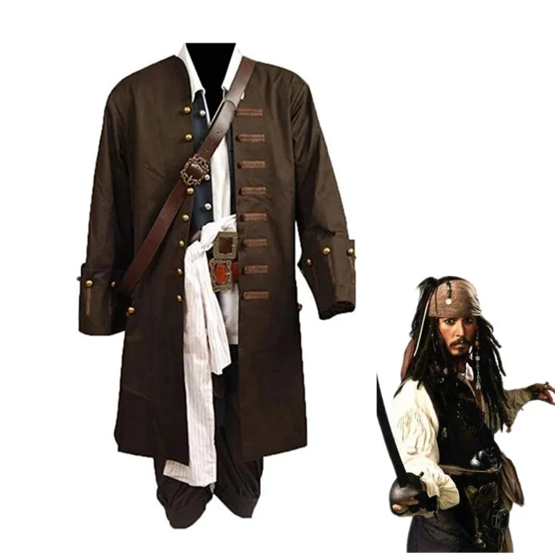 Pirates Of The Caribbean Cosplay Costume Movie  Jack Sparrow Cosplay Full Set Costume club halloween party show outfit