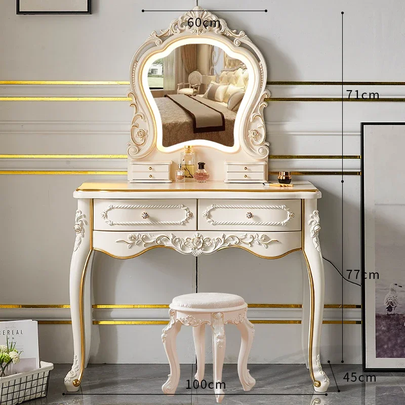 

Nordic Elegant Dressing Tables Makeup Drawer European Storage Dressing Table Led Lights Bedroom Tocador Maquillaje Furnitures