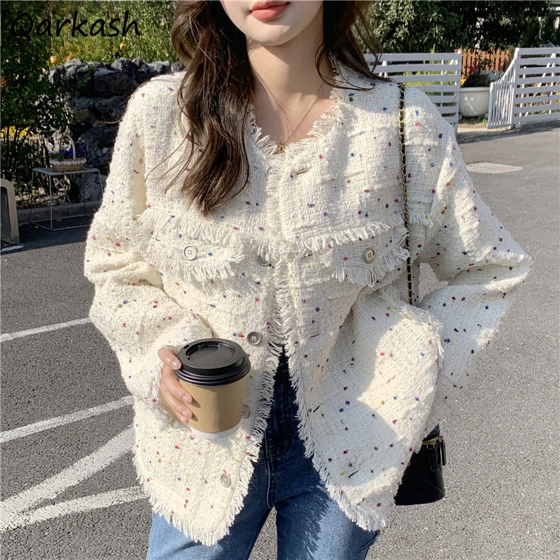 

Dots Jackets Women Autumn Sweet Ladies Graceful Lovely Candy Colors Tassel Single Breasted Designed Ulzzang All-match Leisure