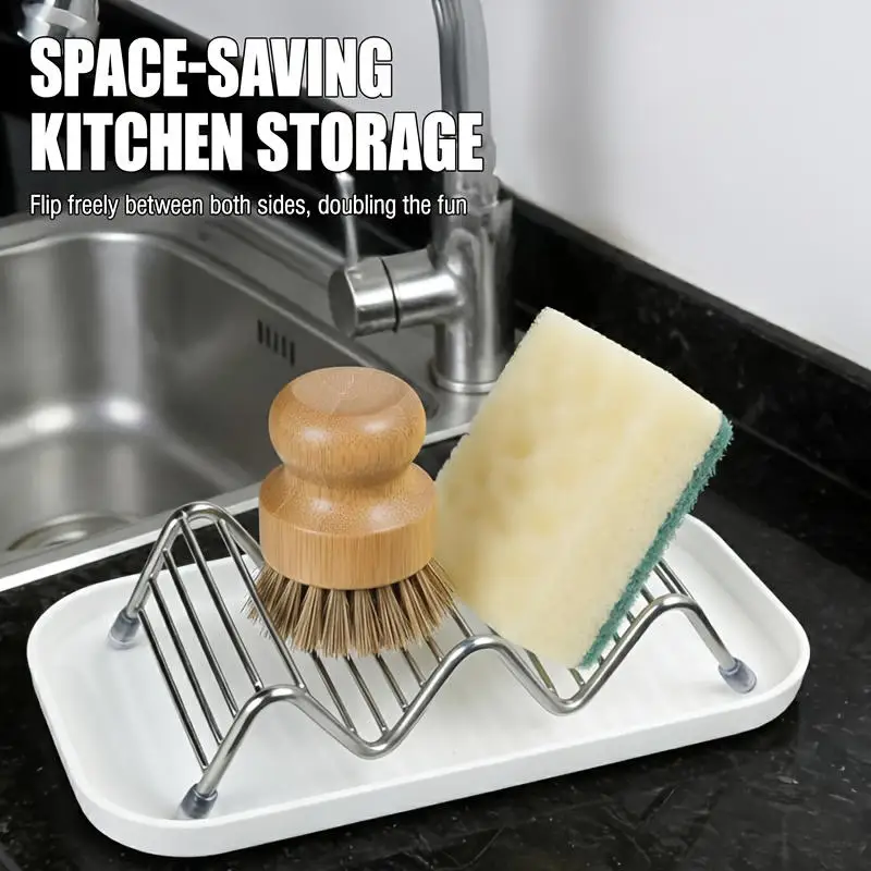 Bathroom Countertop Soap Holder Soap Storage Draining Rack & Kitchen Sponge Storage Rack Durable Easy to Clean Organizer