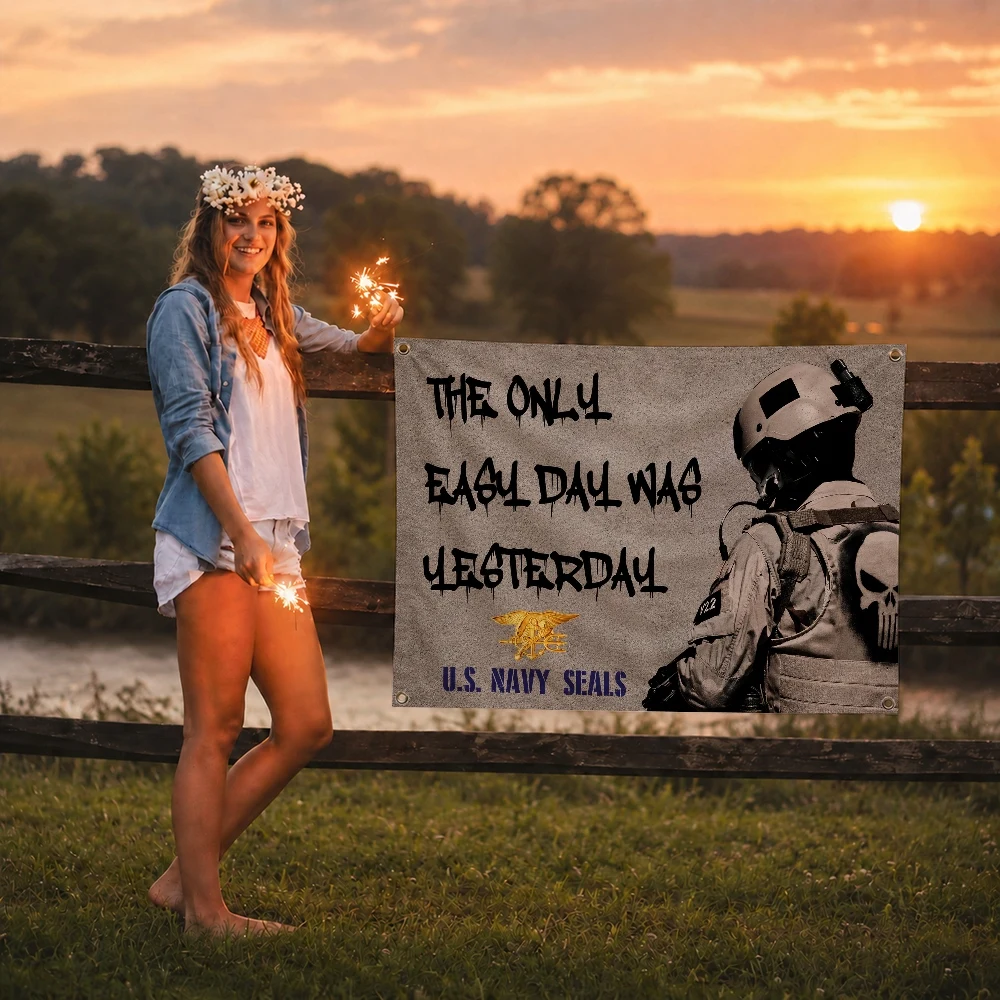 US NAVY SEALS The Only Easy Day Was Yesterday Flag Decoration Outdoor Picnic Party Art Hanging Home Camping Party Banner