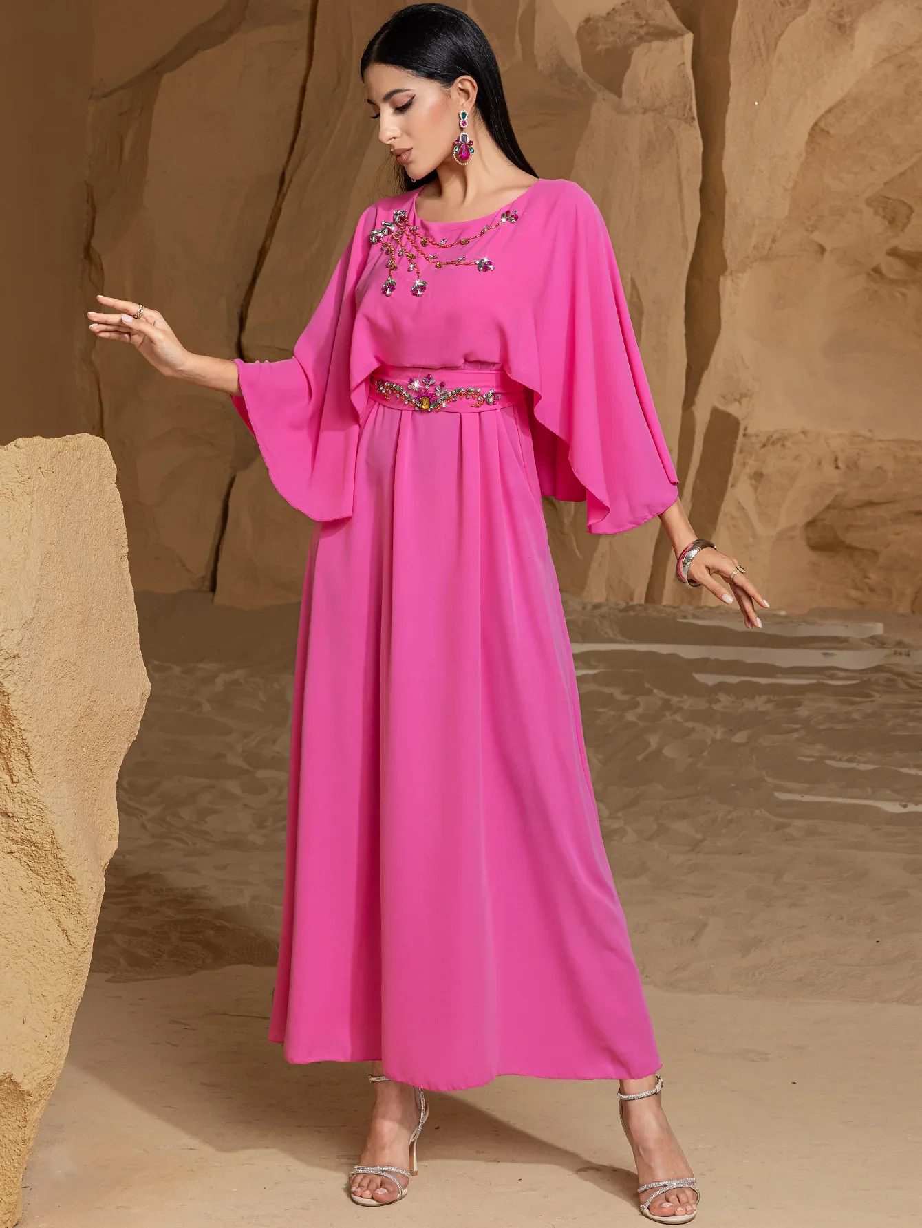 

Ramadan Abaya Cape Sleeve Kaftan Dubai Muslim Long Dress Eid Djellaba Turkey Kaftan Kebaya Caftan Marocain Femme Islam Jalabiya