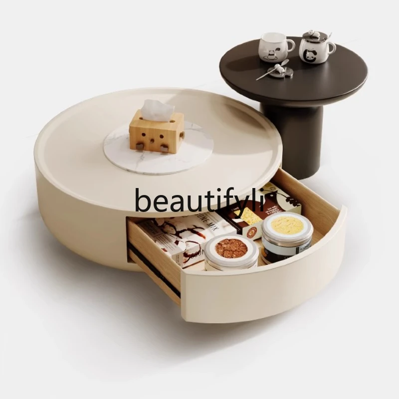 

Nordic rock slab size round coffee table combination small apartment living room household small side table balcony, table