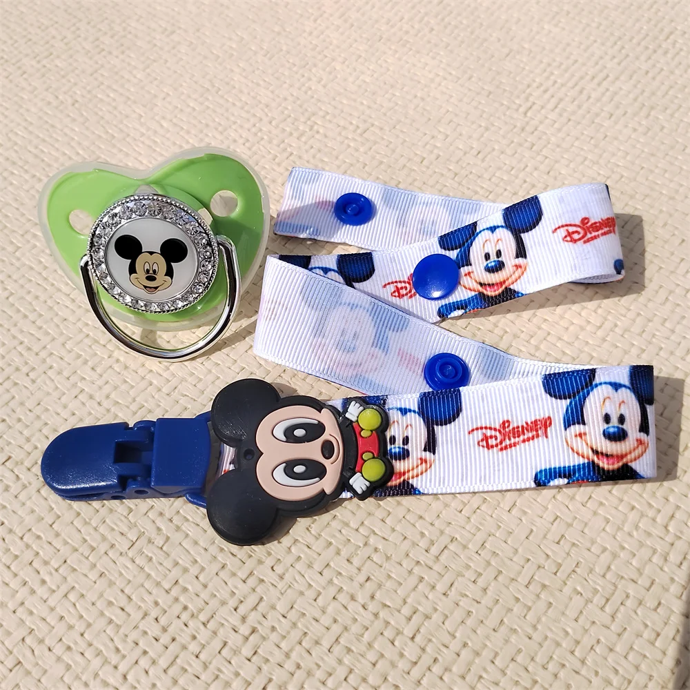 Disney Mickey Mouse Mickey Head baby pacifier and cartoon full print ribbon clip BPA-free Boys and girls unique baby bath gift