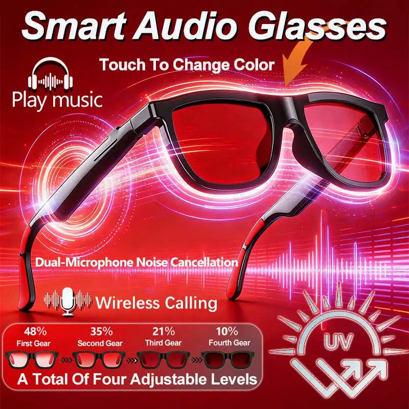

2026 Smart Audio Glasses Electrochromic Touch Control Lenses Noise reduction sound effect Ultra-Clear Sound Music Calls Glasses