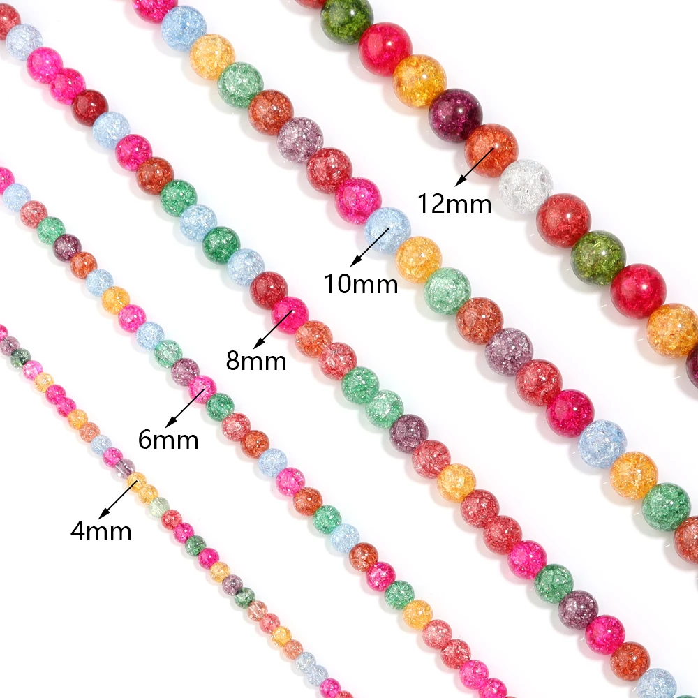 1 Strand 4/6/8/10/12mm Explosive Cracked Crystal Beads Multicolor Round Loose Beads  for Jewelry Making DIY Bracelet Accessories