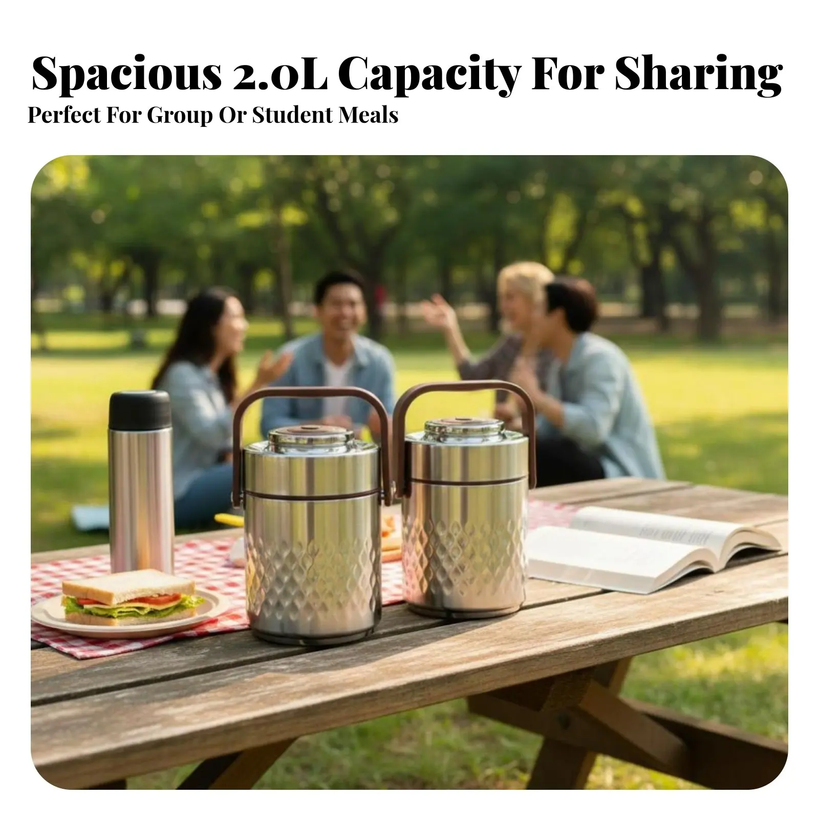 

Термос для еды из нержавеющей стали 304, вакуумный портативный контейнер с крышкой, большой объем, термос-ланчбокс для студентов