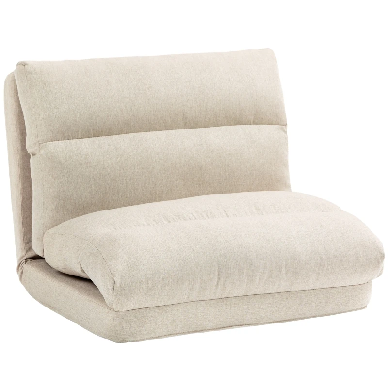 Silla plegable con respaldo ajustable, acolchado grueso, función de cama, aspecto lino, 70 x 41 x 56 cm, beige.