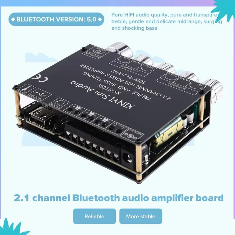 ABZW XY-S100L Modul Amplifier Daya Bluetooth Papan Amplifier Daya Mendukung Koneksi Bluetooth Ponsel untuk Pemutaran Audio