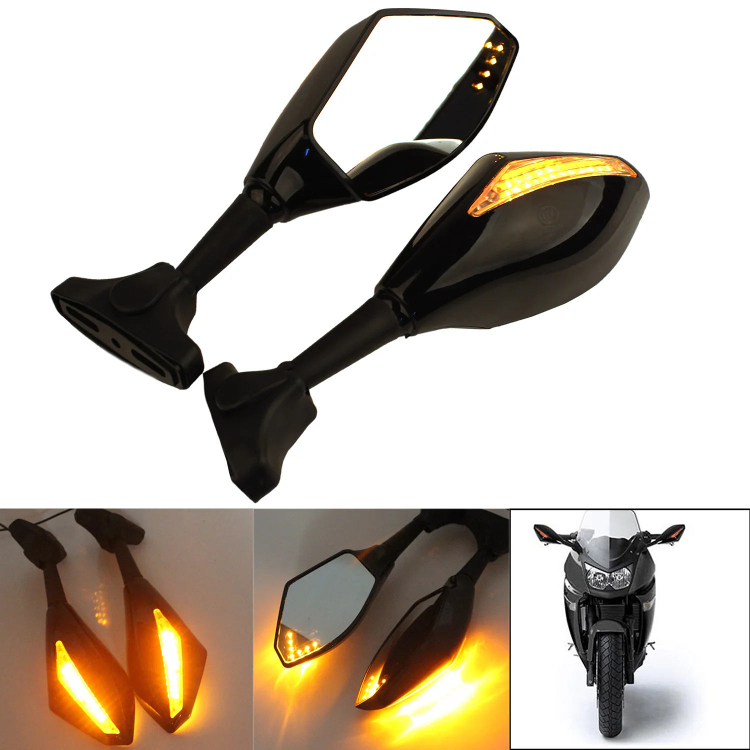 Black accessories Motorcycle LED Turn Signals Rearview Sport Bike Mirrors for For Honda CBR 600 F4i 929 954 RR F1 F2 Hurricane