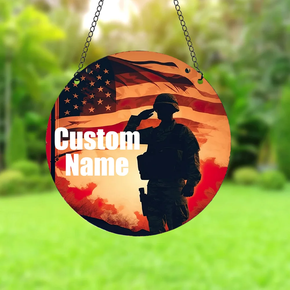 1PC Diy Salute of the soldiers Personalized Name Custom Photo Acrylic Signboard Stained Acrylic Panel Glass Pattern Wall Decor