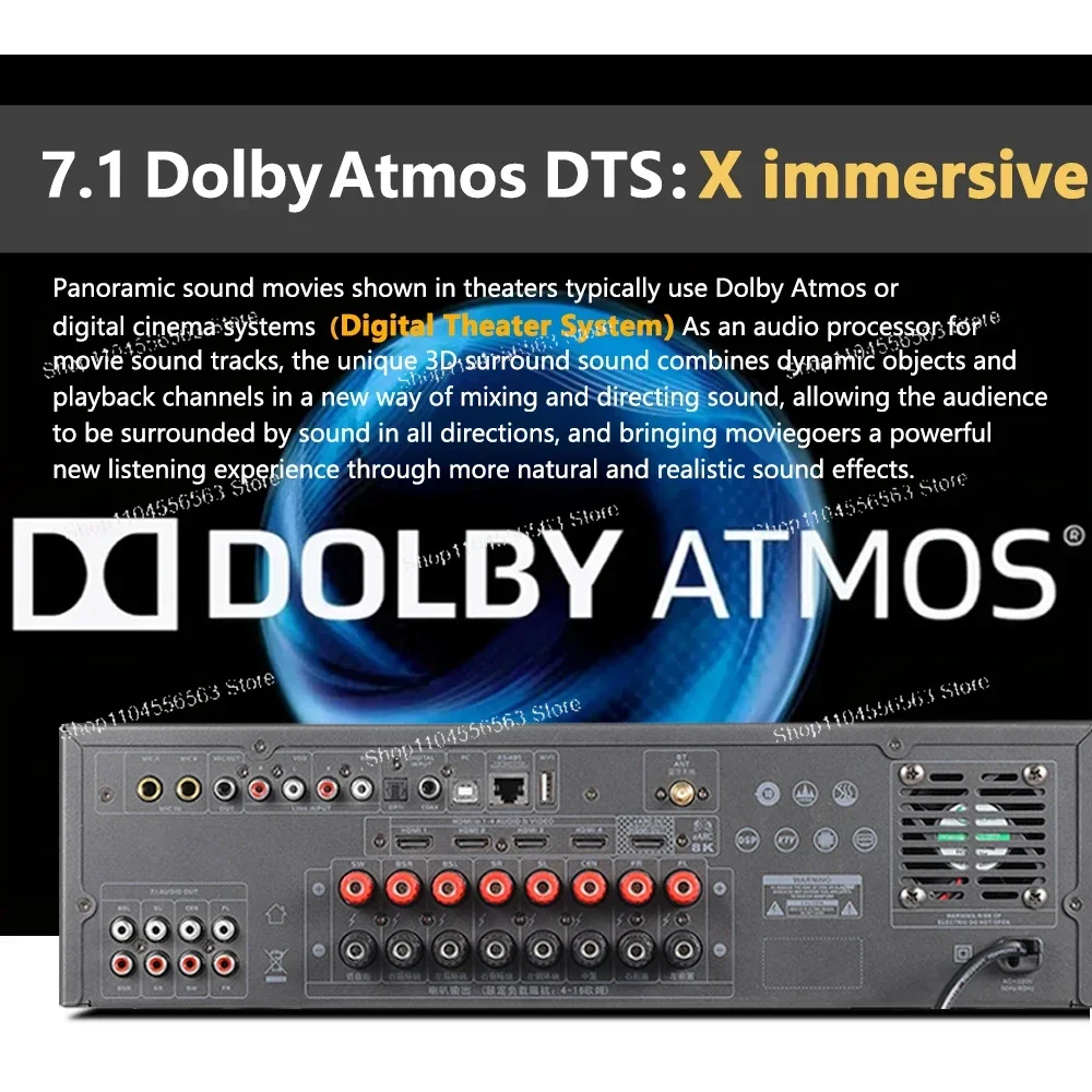 7.1 Channel Home Theater Amplifier with 3D/8K & DTS Support, KTV Karaoke and AV Receiver for Cinema Karaoke System