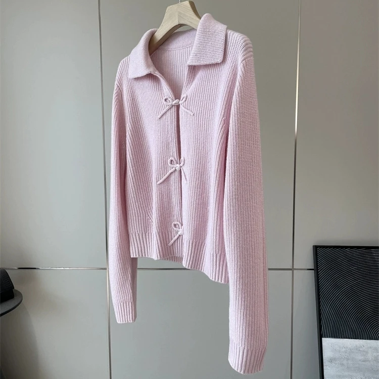 

Handmade Knot Knitted Open Cardigan Pure Woolen Spring New Style Women's Fashion Elegant Casual Knitwear