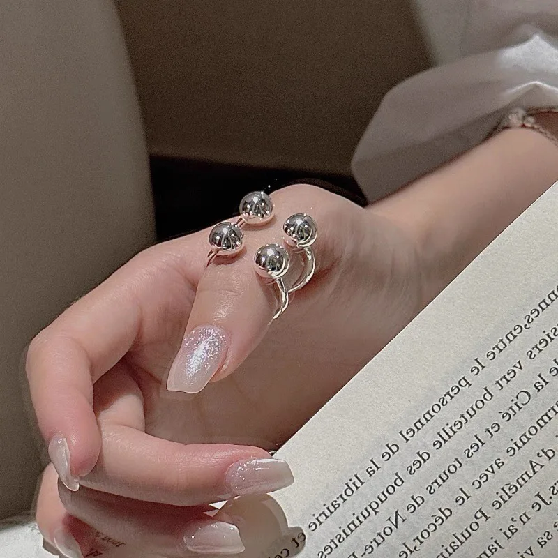 Women's 925 Sterling Silver Minimalist Handmade 4 Balls Ring
