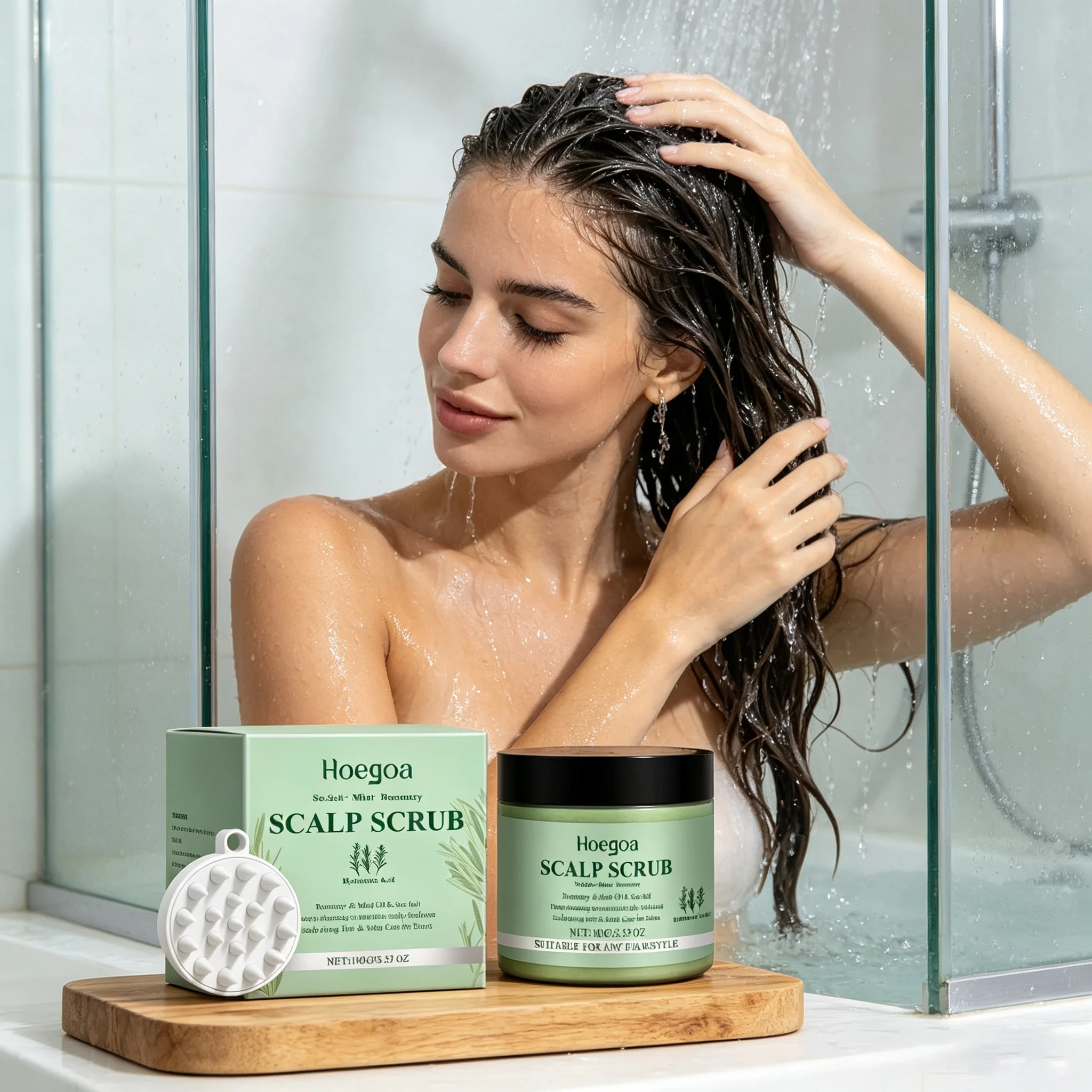 Rosemary Scalp Scrub Deep Cleansing Refreshing Oil Control Reduce Dandruff Itching Exfoliating Scrub Shampoo with Silicone Brush