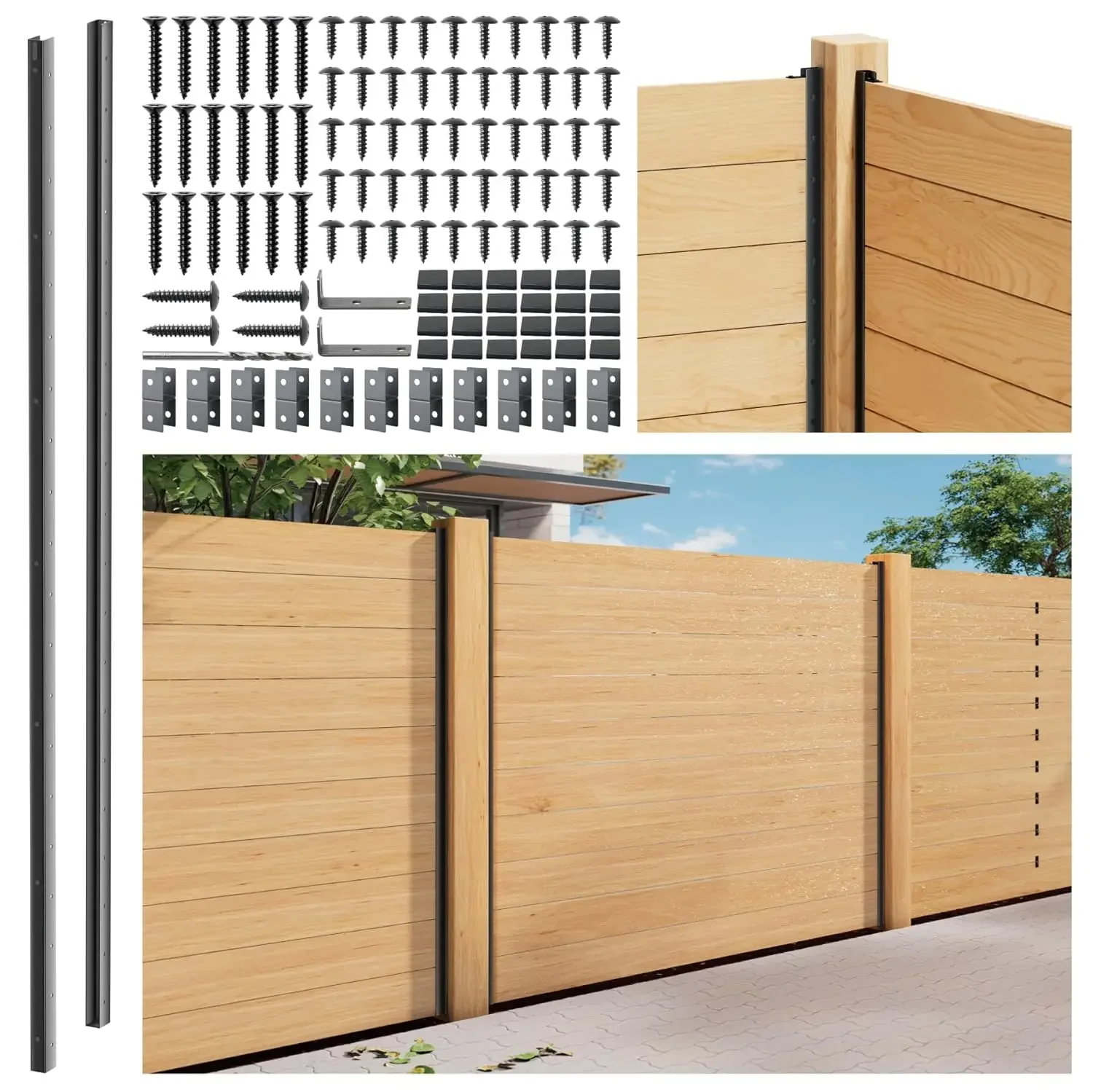 4-Pack 6FT U-Shaped Metal Fence Posts (H: 68″), No-Dig Hard Surface Mount for Privacy Fences, Garden, AC Units, Pool Equipment,