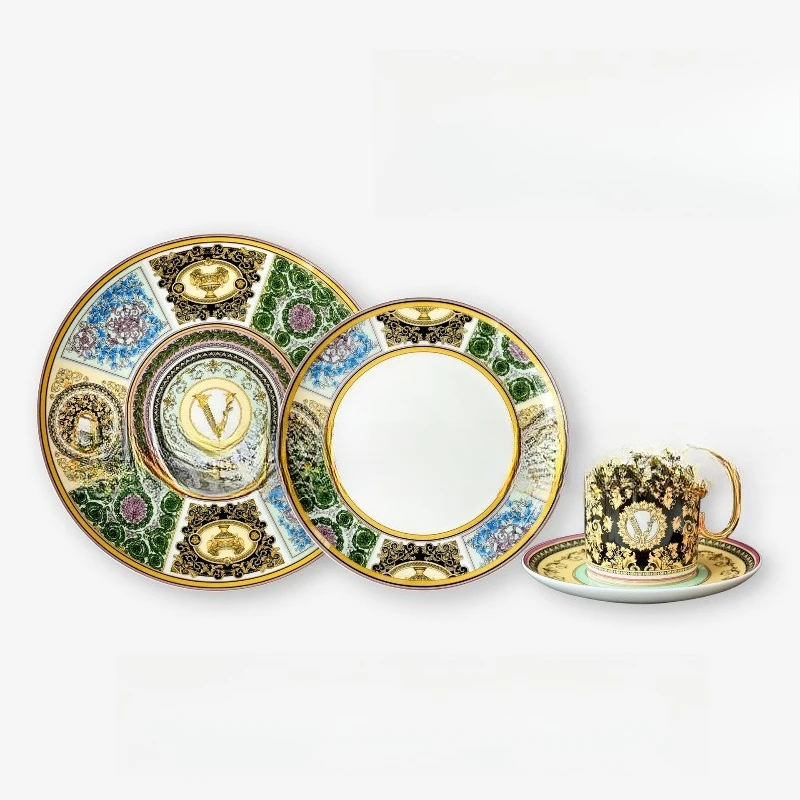 

High-end household tableware, light luxury plate and bowl set, bone china afternoon tea cup and saucer gifts.
