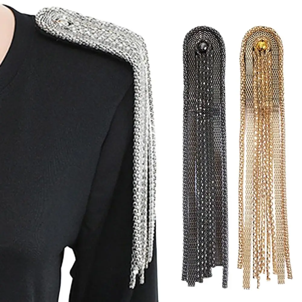 

Delicate Pin Beads Tassel Epaulette Long Chain Electroplating Shoulder Jewelry DIY Classical Brooch Men Women