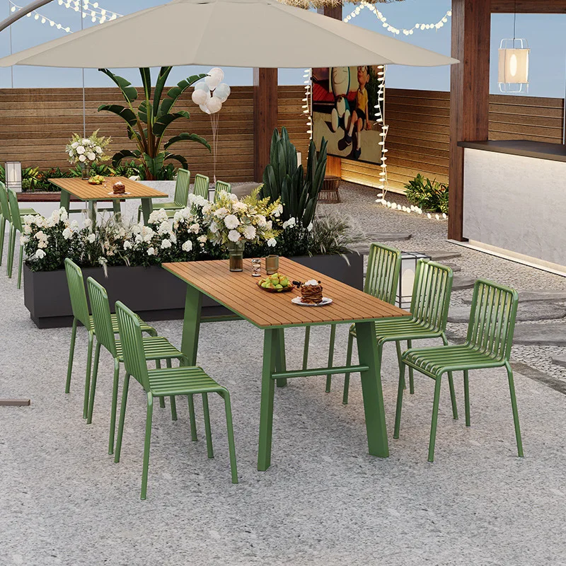Outdoor dining table and chair combination plastic wood waterproof sunscreen wrought iron open-air negotiation table