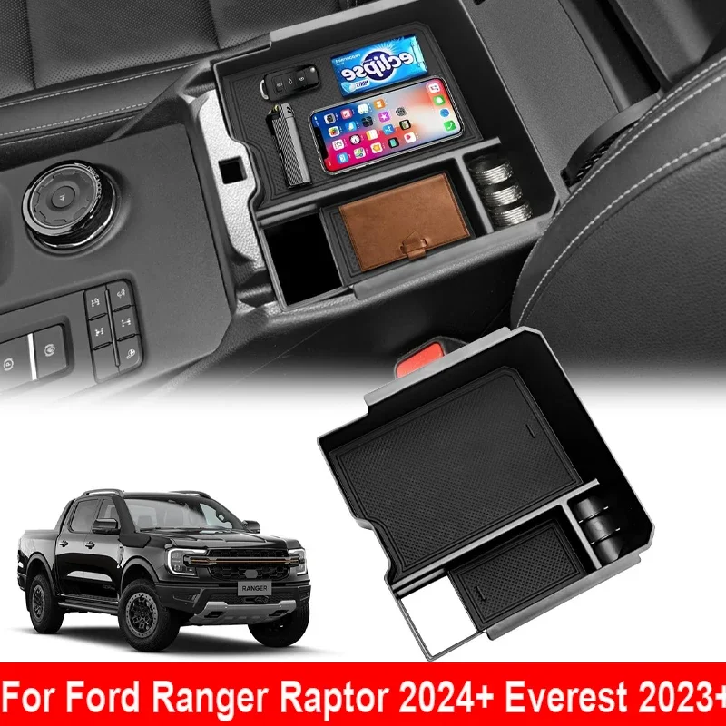 For Ford Ranger Raptor 2024+ Everest 2023+ Center Console Armrest Box Storage Tray Organizer Holder Container Car Accessories