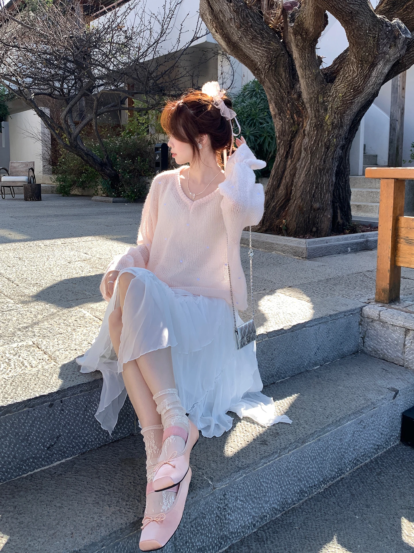 

Even-wen Korean Sle Sweet Sensation Loose Lazy Thin Sweater Soft Comfortable V-Ne Long Sve Women's Casual Knitted Top