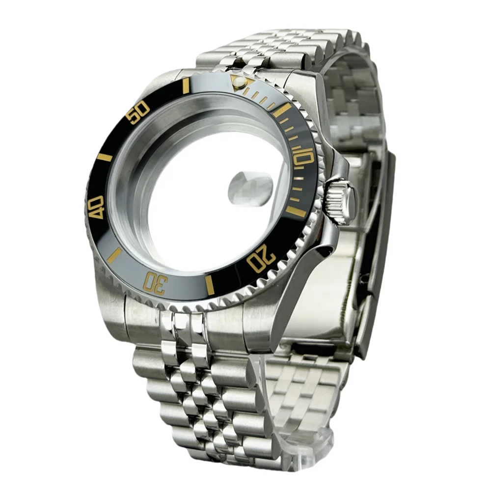 GRAYSS Blak Lünette 40mm Diver Wasserdicht für SUB NH34 NH35 NH36 Uhrwerk Saphirglas Uhrengehäuse Mod Glasrückseite 20atm Stahlarmband 4