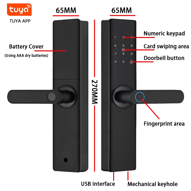 Imagem -02 - Tuya-home Apartamento Keyless Segurança Fechadura da Porta Inteligente Impressão Digital Senha Digital Leitor de Cartão Nfc Wi-fi