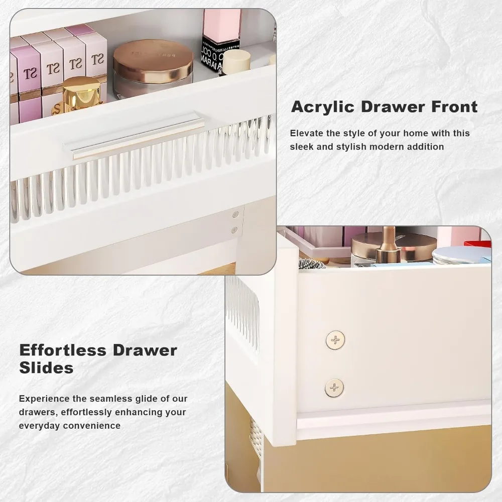 Biała toaletka z lustrem i oświetleniem, toaletka LED z gniazdem elektrycznym, toaletka do makijażu z 2 szufladami, 10 półek do przechowywania