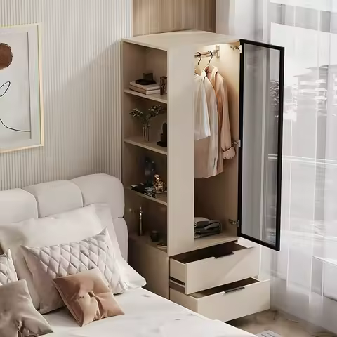 Wooden Small Closet Space Saving Cheap Organizer Clothes Wardrobe Bedroom Mini Modular Shelves Guarda Roupa Furniture For Room
