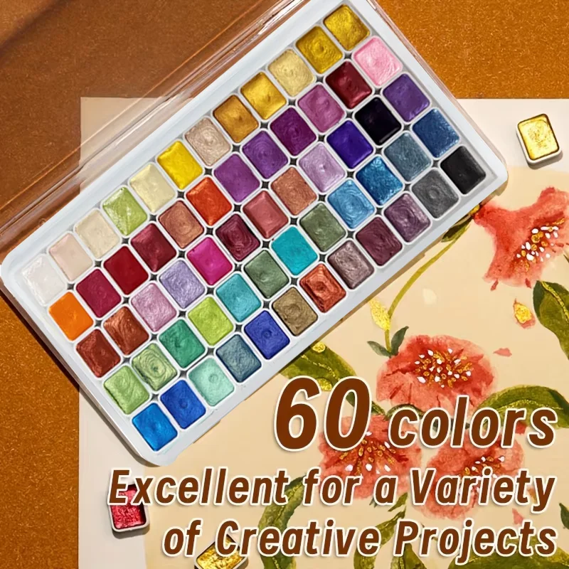 60/72 Colors Pearl Watercolor Pigment: Metallic Solid Paint Portable Art Kit for Painting - Perfect Holiday Gifts for Artists
