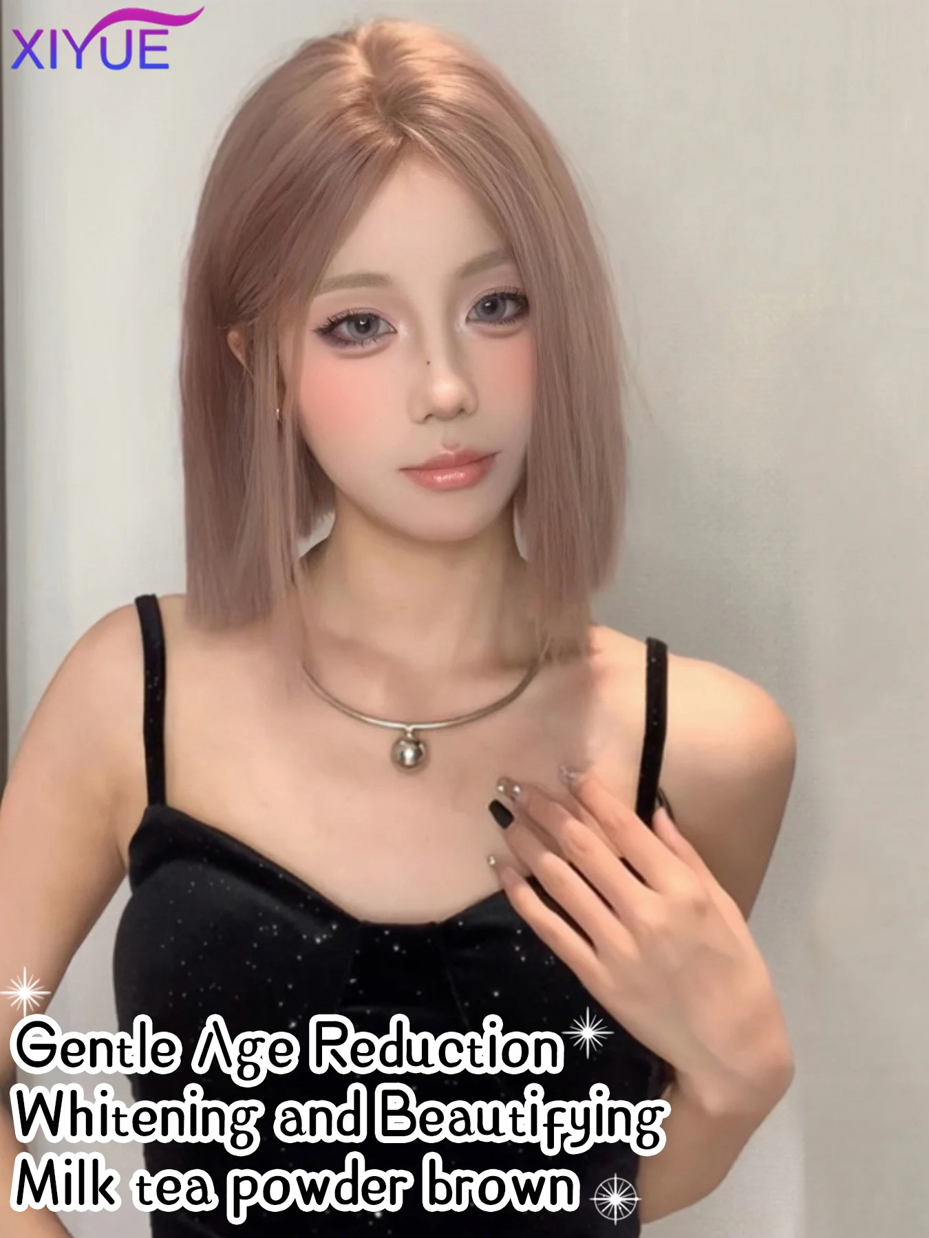 Gray Pink Synthetic Wigs Short Bob Cut Blunt Wigs with Bangs Cosplay Lolita Hair Wig for White Women Heat Resistant Party Daily