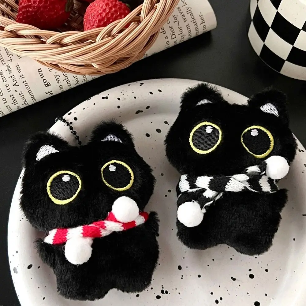 Soft Squeak Scarf Black Cat Pendant Chirping Plush Stuffed Squeeze Plush Keychain Cartoon Keyring Plush Stuffed Toys Unisex