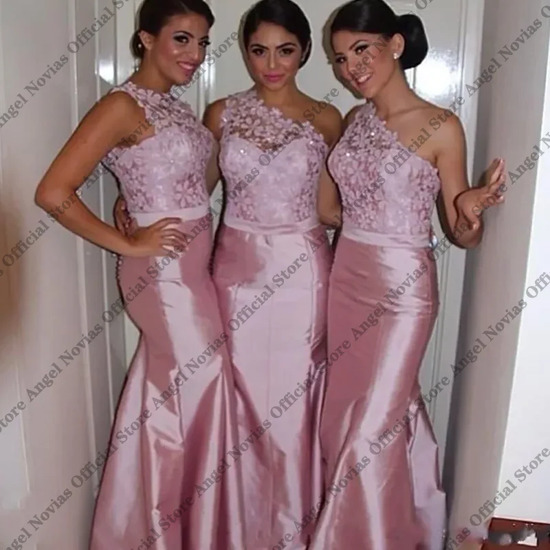 

Customized One Shoulder Mermaid Pink Bridesmaid Dresses 2026 with Buttons Wedding Party Dresses vestido madrinhas casamento