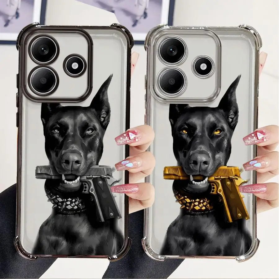 Casing Transparan Trendy Doberman untuk Redmi Note 9S 11s 11 12 13 10 Pro 10 Lite 14 Pro Plus 10s