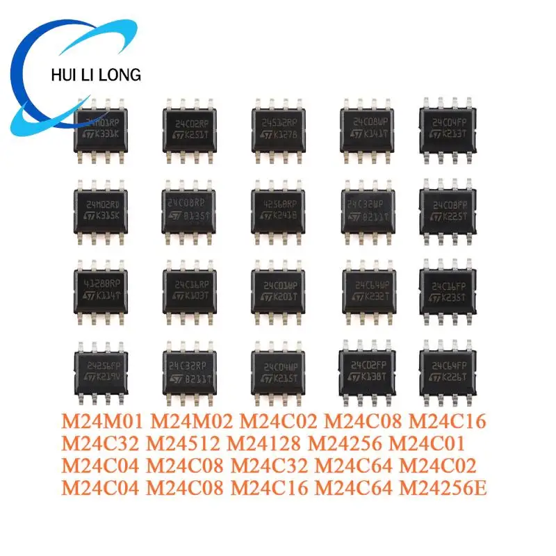 10Pcs M24C32 M24C16 M24C08 M24C04 M24C02 M24M01 M24512 RMN6TP SOP-8 M24256 M24128 M24M02-DRMN6TP  Serial I2C IIC Bus EEPROM Chip