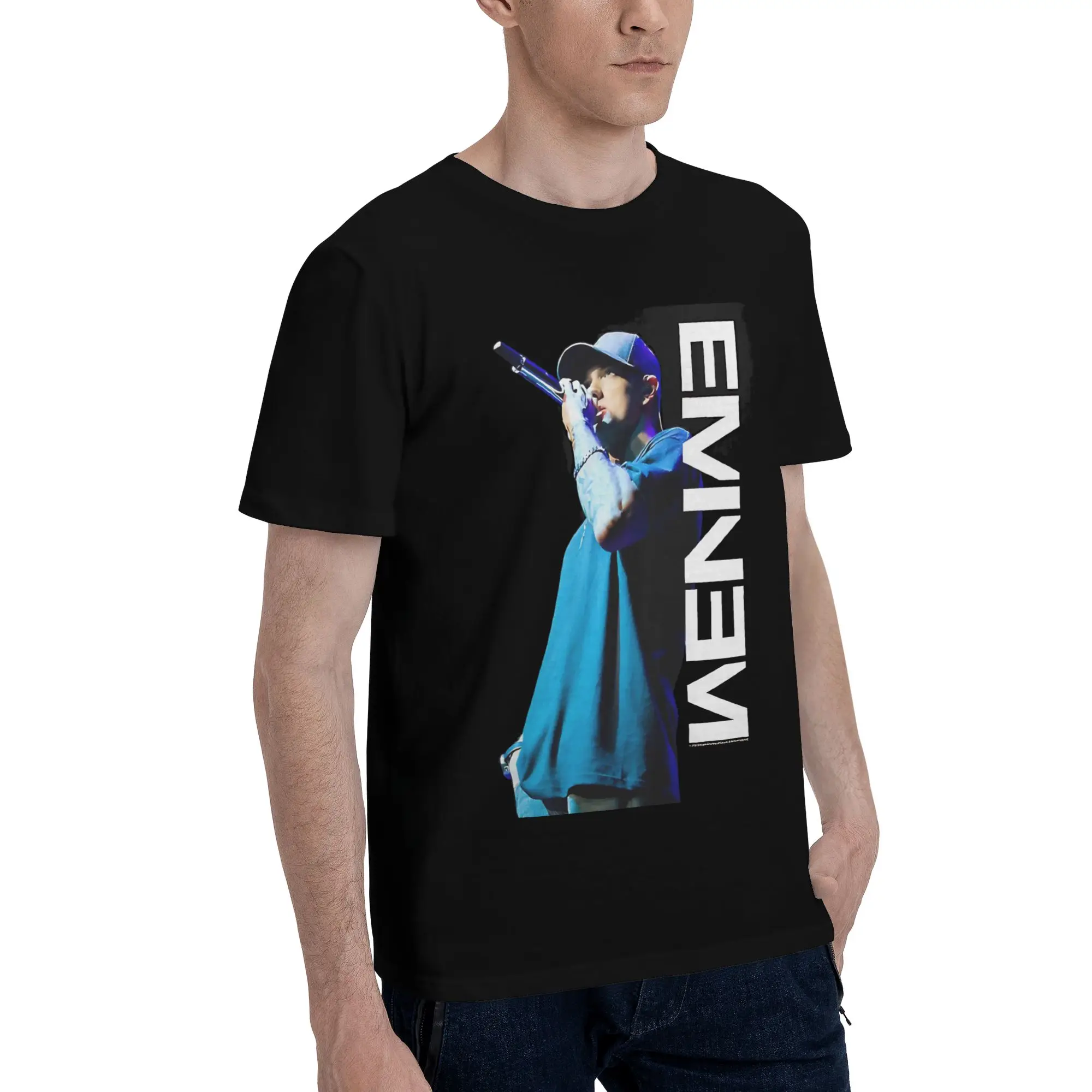 Mic Pose Graphic 100% Cotton T-Shirt Eminem Tops Tees For Men