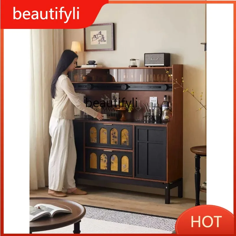 

A139 Шкаф-буфет из цельного дерева во французском стиле ретро для домашнего использования, встроенный настенный шкаф для хранения и винный шкаф, каменная плита, красный дуб