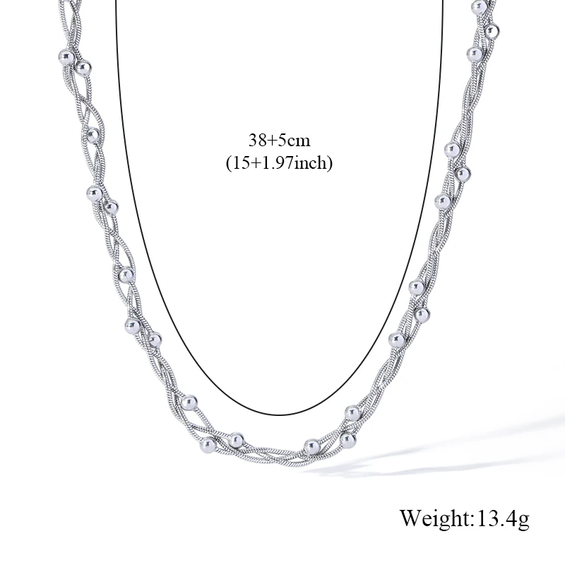 EILIECK 316L Edelstahl Silberfarben Perlen-Wickelketten-Halsketten-Armbänder-Set für Damen Trendiger Wasserdichter Schmuck Geschenk – Detail 6