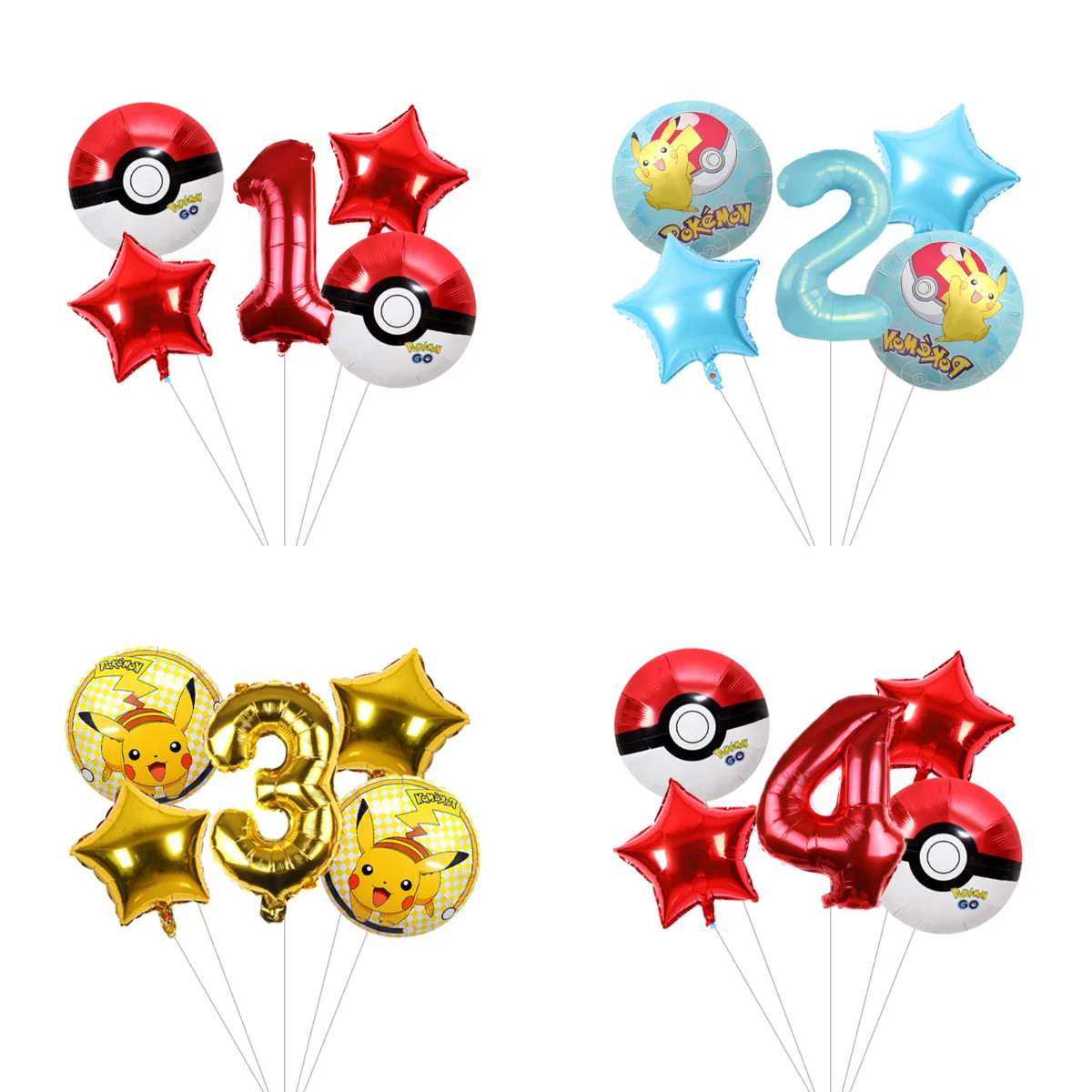 Pokemon Pikachu Ballon-Set, Partydekorationen mit Cartoon-Motiv, Blitzförmige Folienballons, Geburtstagsparty-Zubehör für Kinder