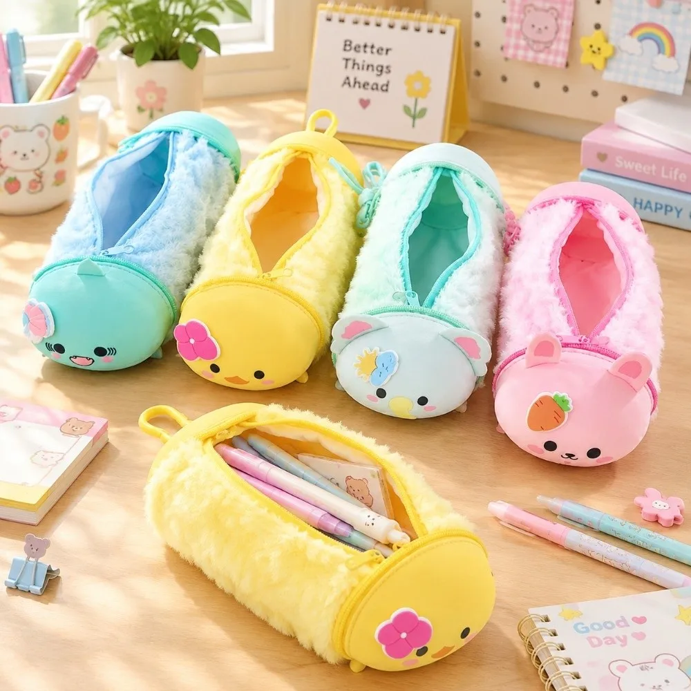 School Supplies Silicone Soft Pencil Case Multifunctional Large Capacity Foldable Pen Bag Rabbit Dinosaur Pencil Pouch Students