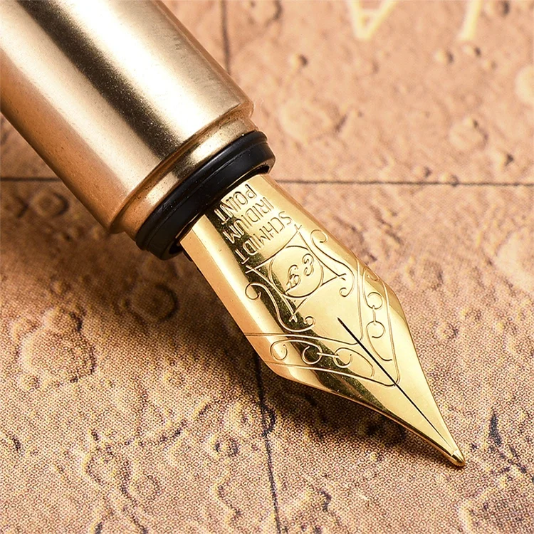 

Luxury Brass Metal Pocket Fountain Pen Germany Schmidt EF F 0.38 0.5MM Nib Portable Ink Pen Practicing Office School Supplies