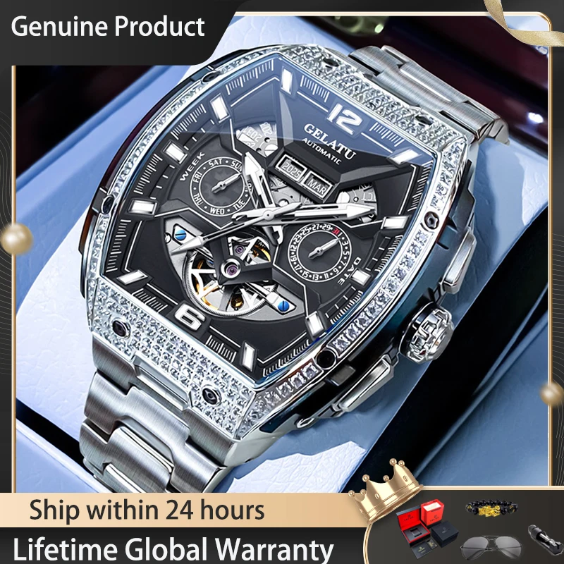 

Мужские часы GELATU Luxury: Оригинальные автоматические механические часы-скелетоны ﻿ Водонепроницаемые часы из нержавеющей стали для мужчин, 50 м, подарок, 6016