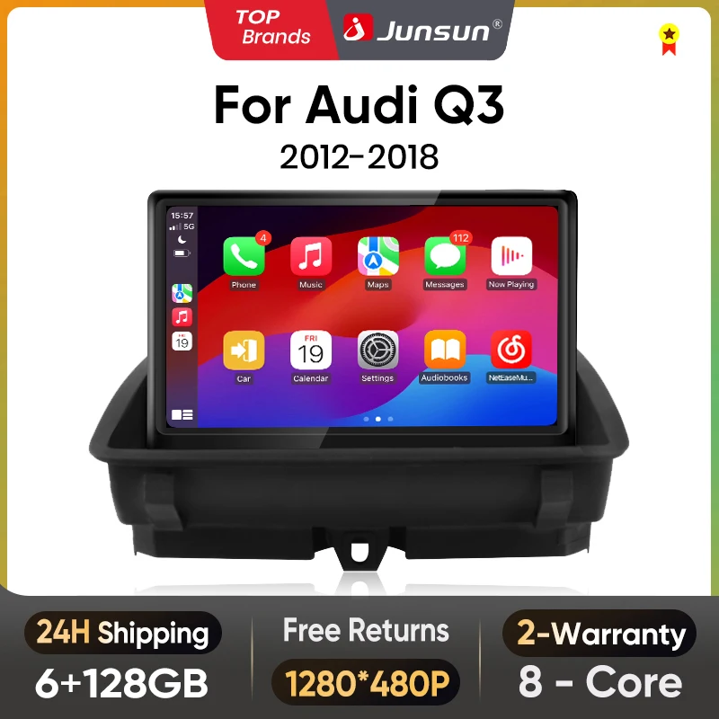 Junsun 8 pulgadas CarPlay para Apple Radio de coche Multimedia para Audi Q3 2012-2018 4G LTE WIFI Bluetooth inalámbrico Android Auto estéreo 1