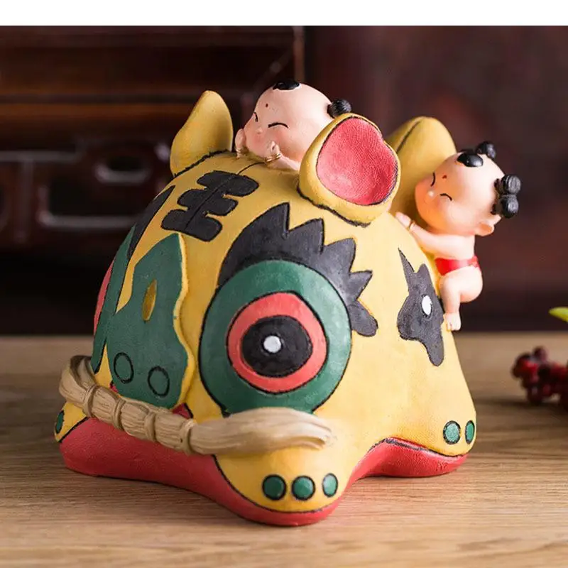 Traditional Chinese Tiger Puppets Mascot Sculpture Desk Decoration Painted Statue Crafts Ornaments Tabletop Furnishings