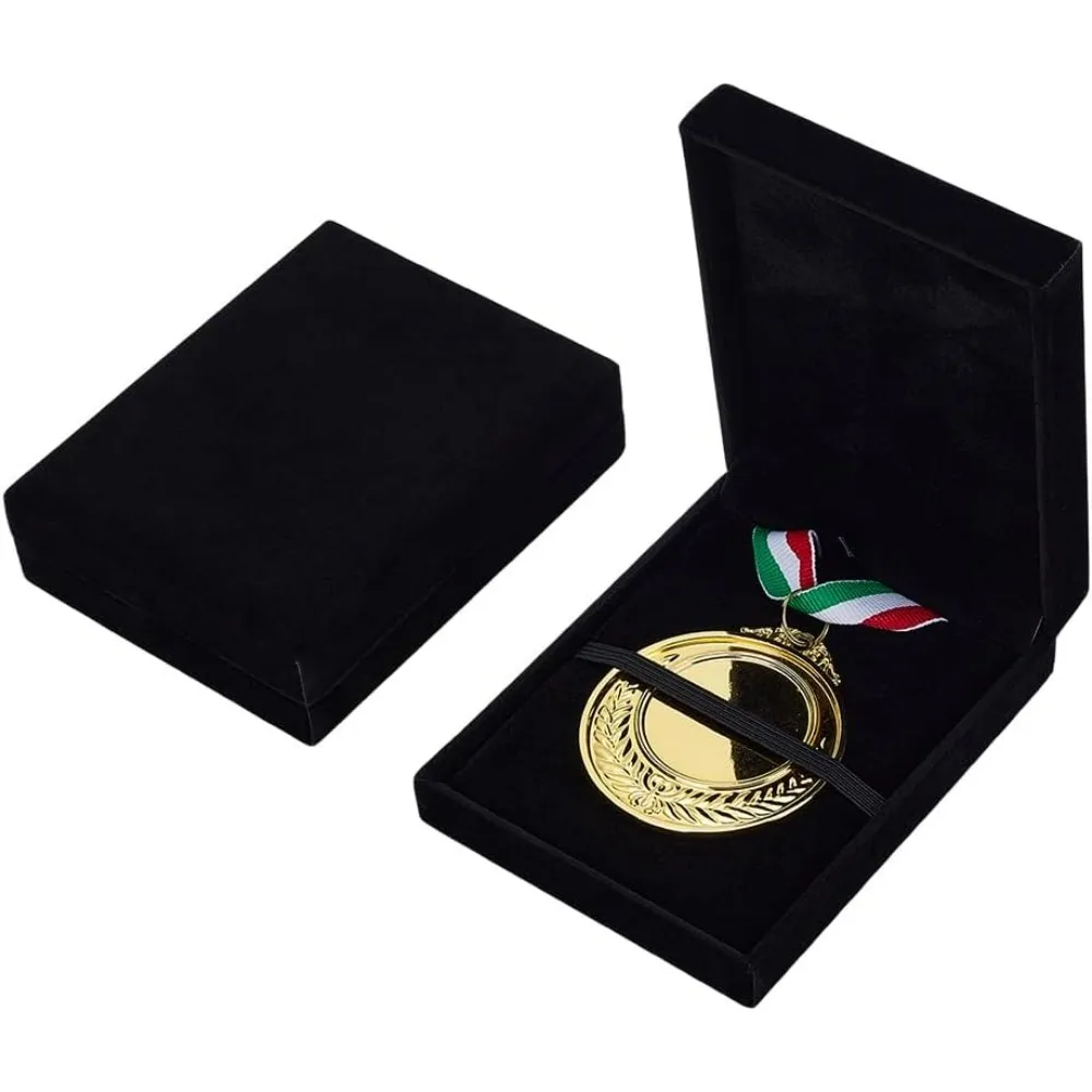 

2Pcs Single Medal Display Storage Box Black Velvet Medal Case Rectangle Award Display Box Medals Organizer Boxes Velvet Medals