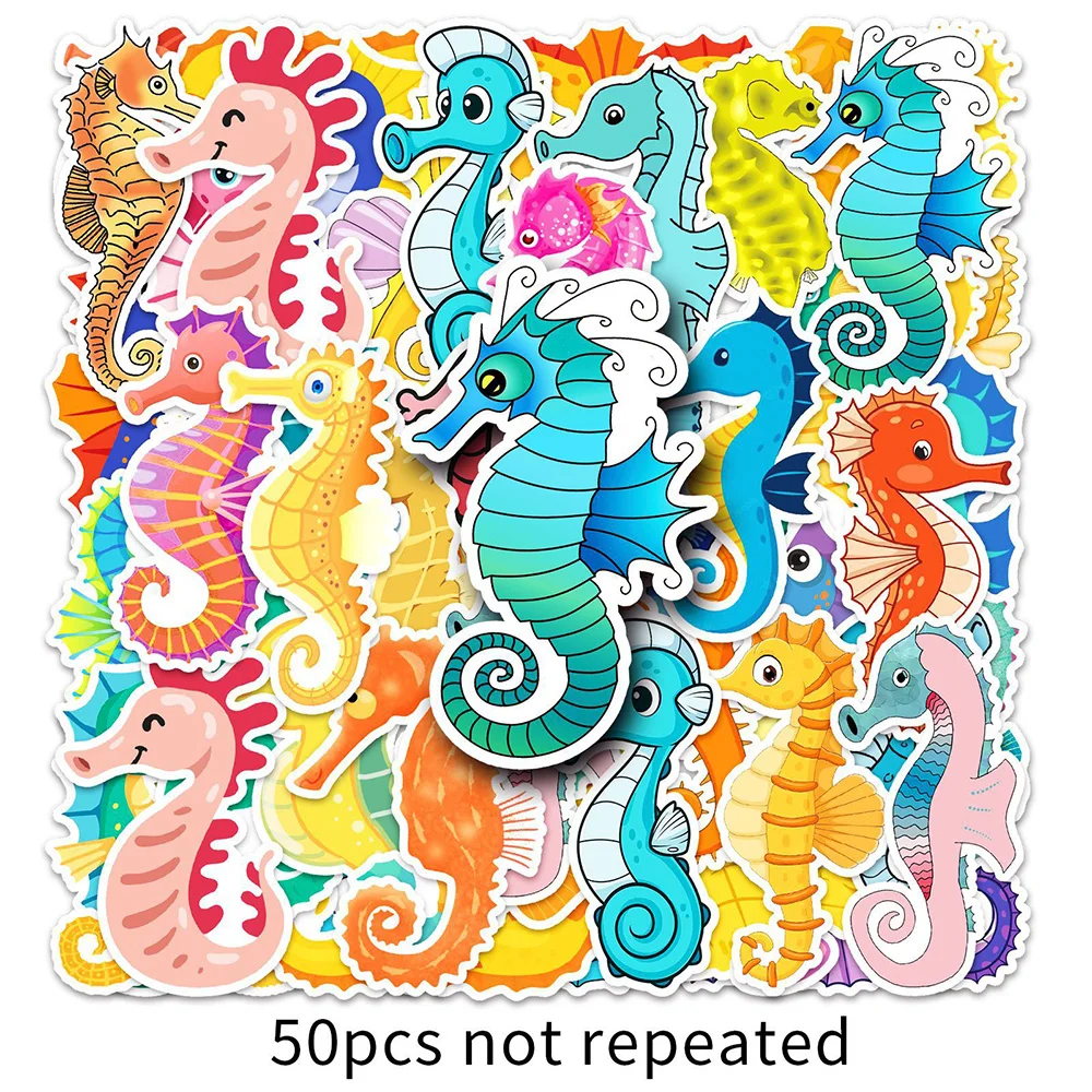 10/30/50PCS Sea ​​Animal Color Seahorse Cartoon Sticker DIY Phone Laptop Luggage Skateboard Graffiti Decals Fun for Kid Gift