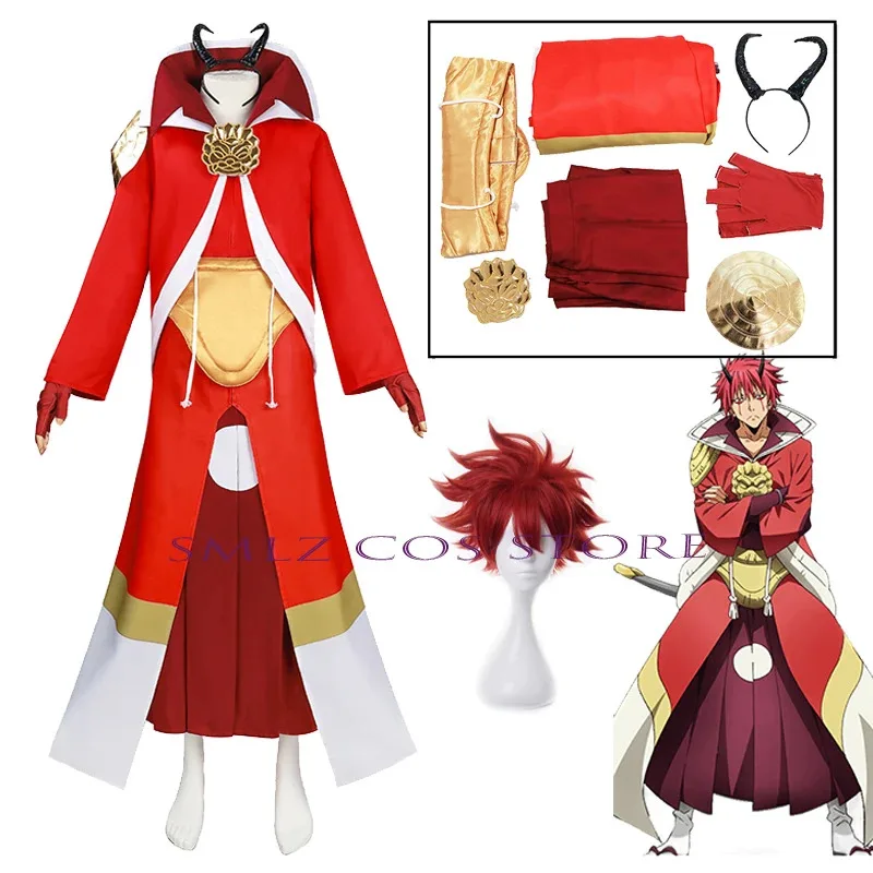 

Benimaru Cosplay Anime That Time I Got Reincarnated as a Slime Costume Red Uniform Cloak Wig Halloween Party Role Play Clothing