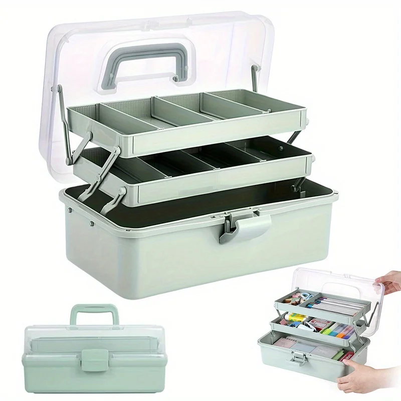 3-Layer Multipurpose Craft Organizers and Storage with Adjustable Dividers, Portable Tackle Box, Folding Art & Craft Case