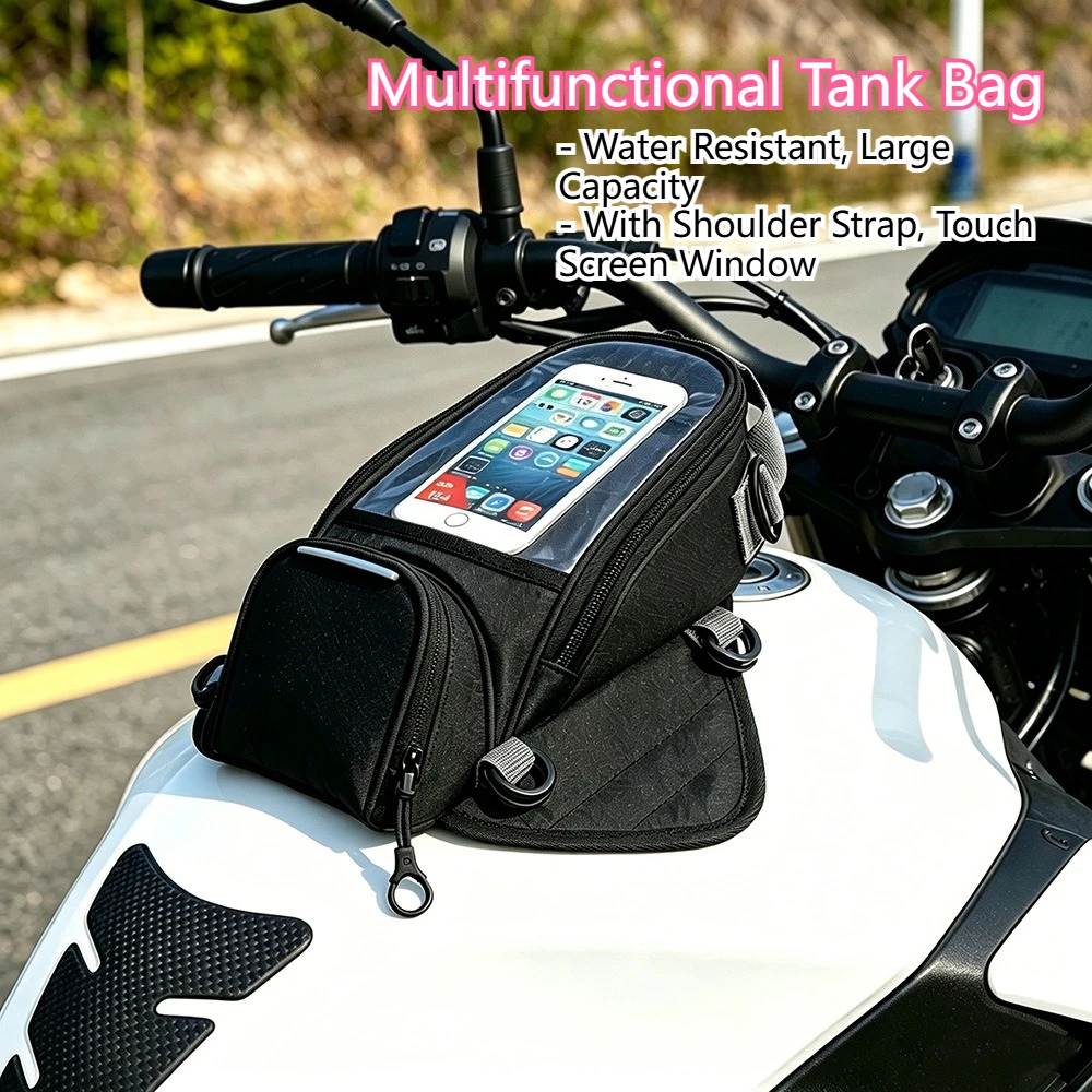For Motorcycle Magnetic Tank Bag Waterproof Touch Screen Phone Window Large Capacity Riding Storage Bag
