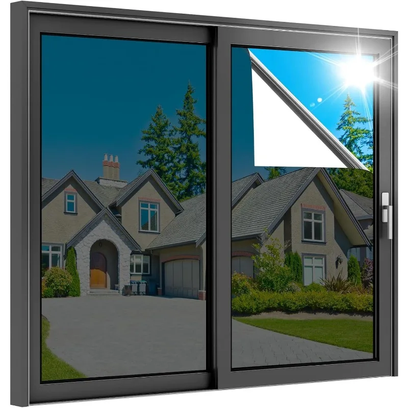 Window Privacy Film Daytime One Way Mirror Tint UV Heat Control Static Cling See Out Not in Glass Door Covering Tinting Film